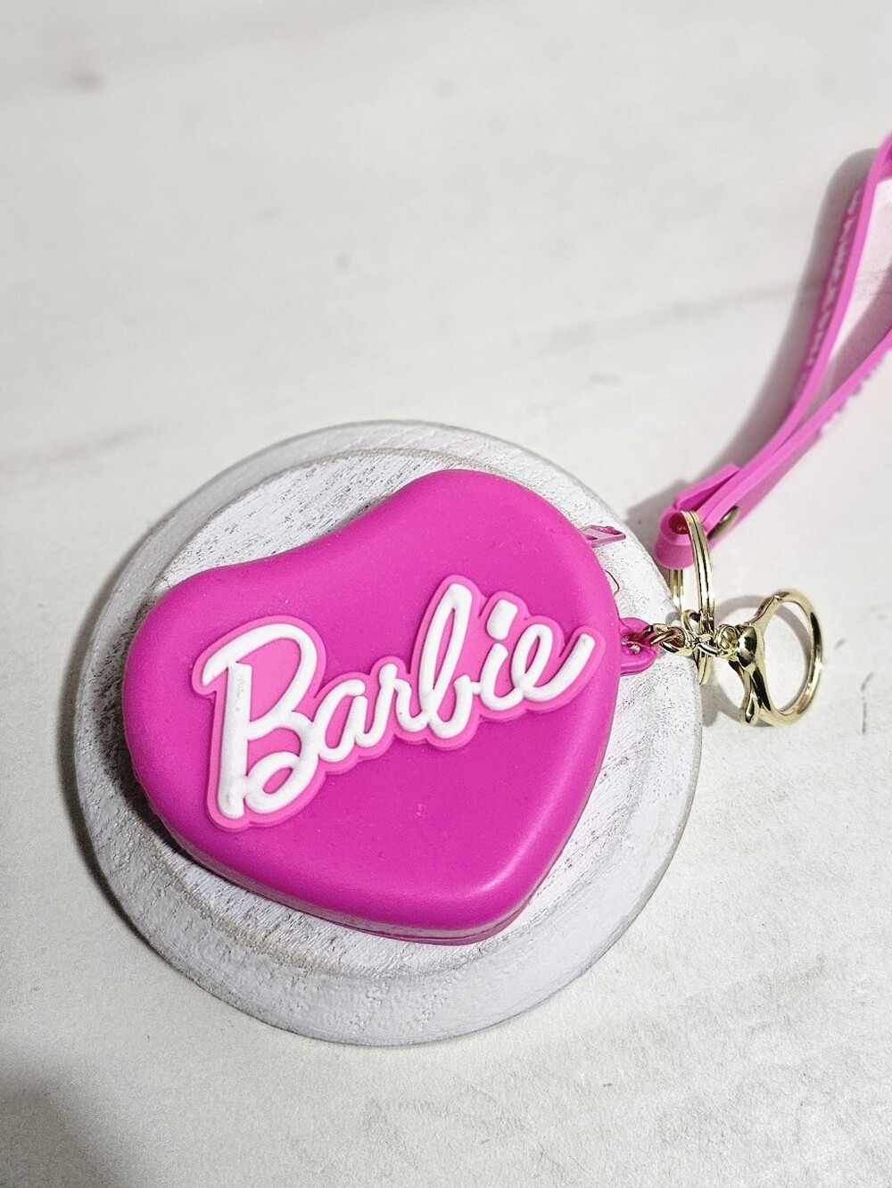 Barbie Hot Pink Heart Zip Coin Pouch/Key Charm